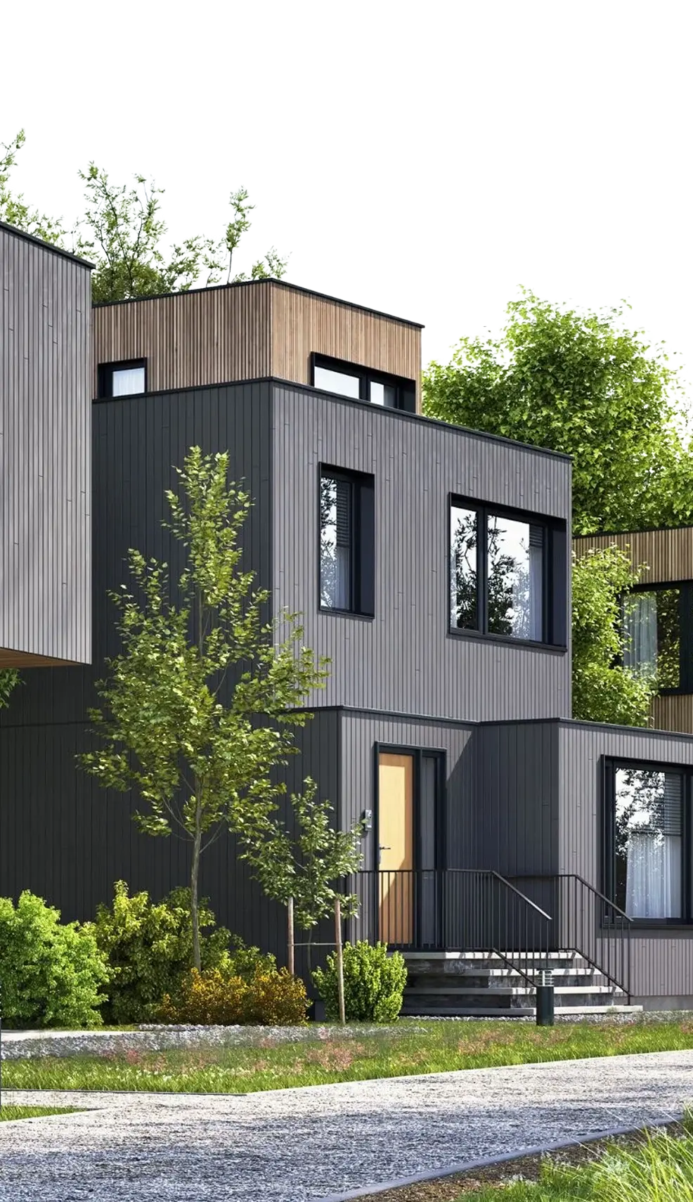 Nowoczesne domy o czystych liniach, elewacjach z drewna i aluminium – idealne dla ogrodów zimowych, pergoli i żaluzji aluminiowych